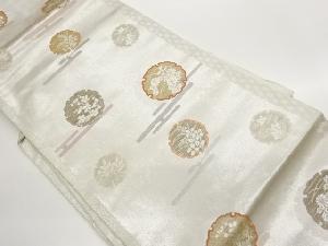 雪輪に草花・ヱ霞模様織出し名古屋帯